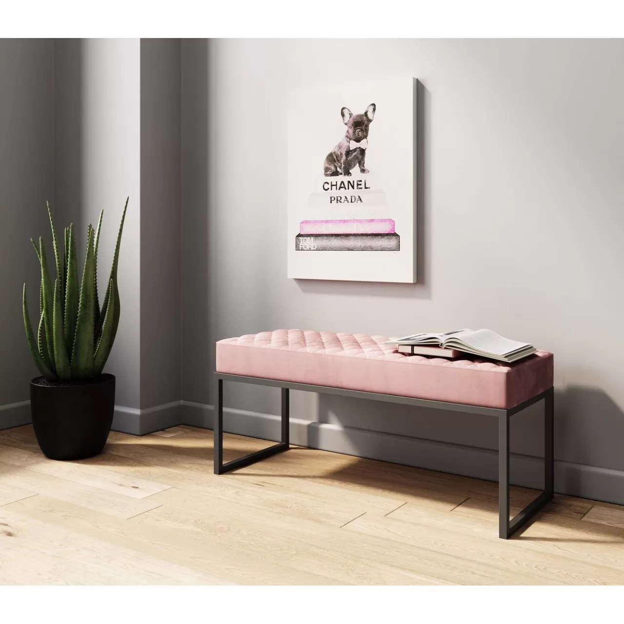 Banquette Smart Velours Rose Noir 90Cm*KARE Design Best