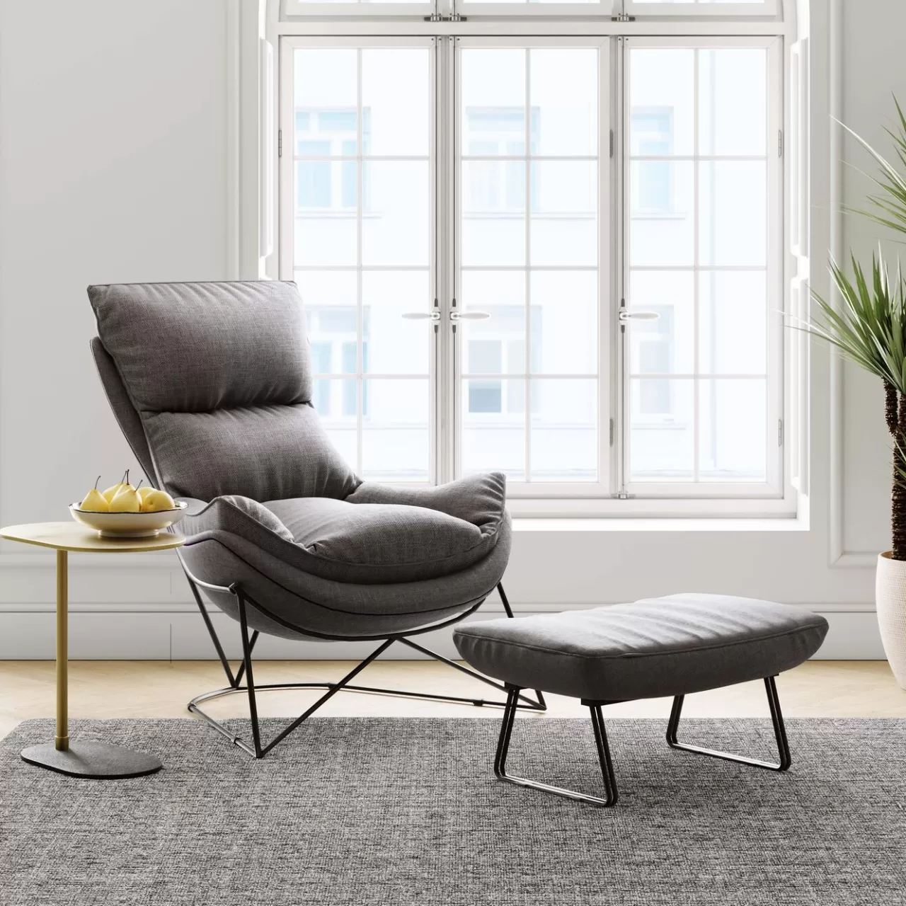 Fauteuil Avec Repose-Pied Snuggle Gris (2/Parts)*KARE Design Fashion