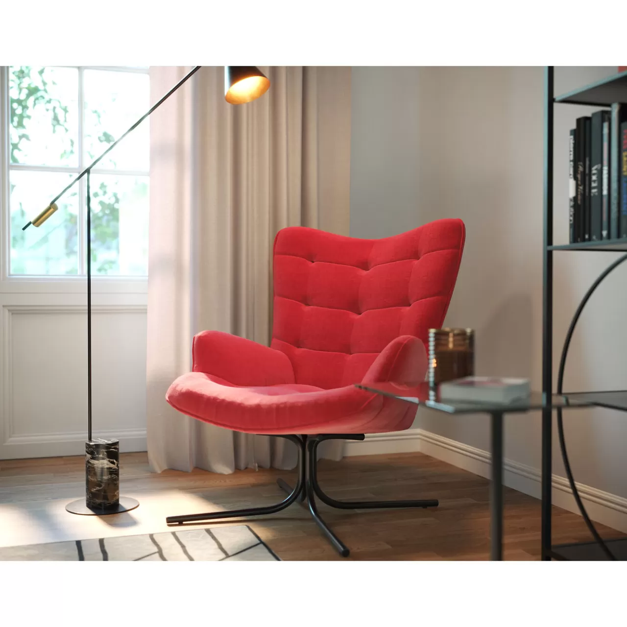 Fauteuil Pivotant Oscar Velours Rouge*KARE Design Cheap