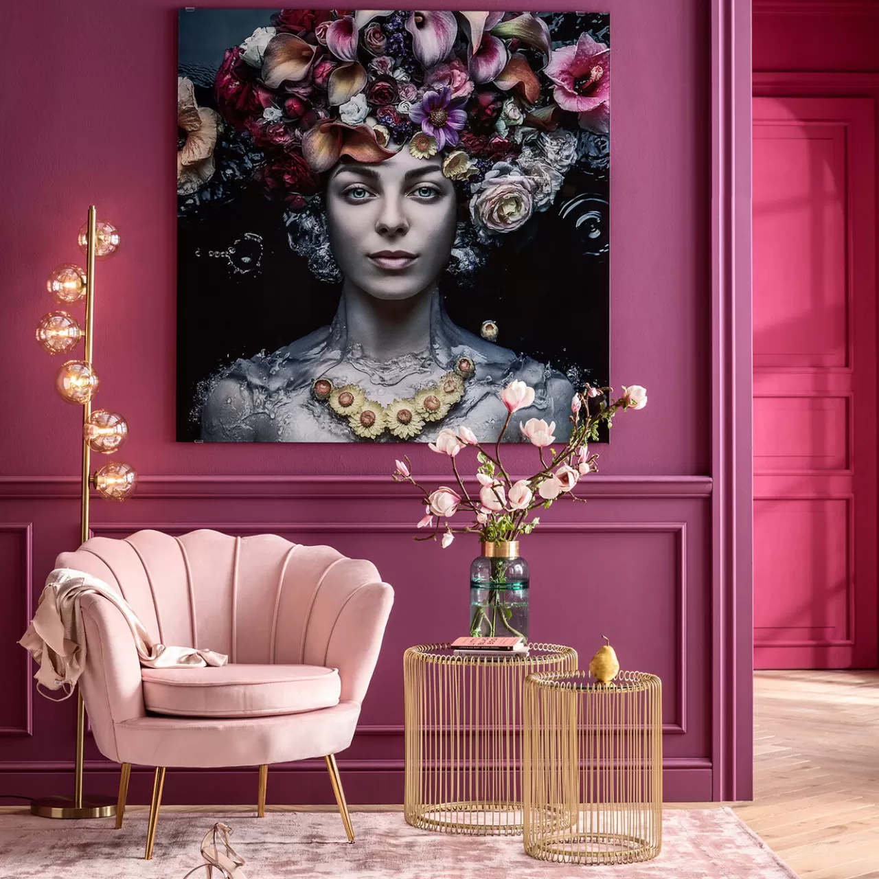 Tableau En Verre Flower Art Lady 120X120Cm*KARE Design Flash Sale