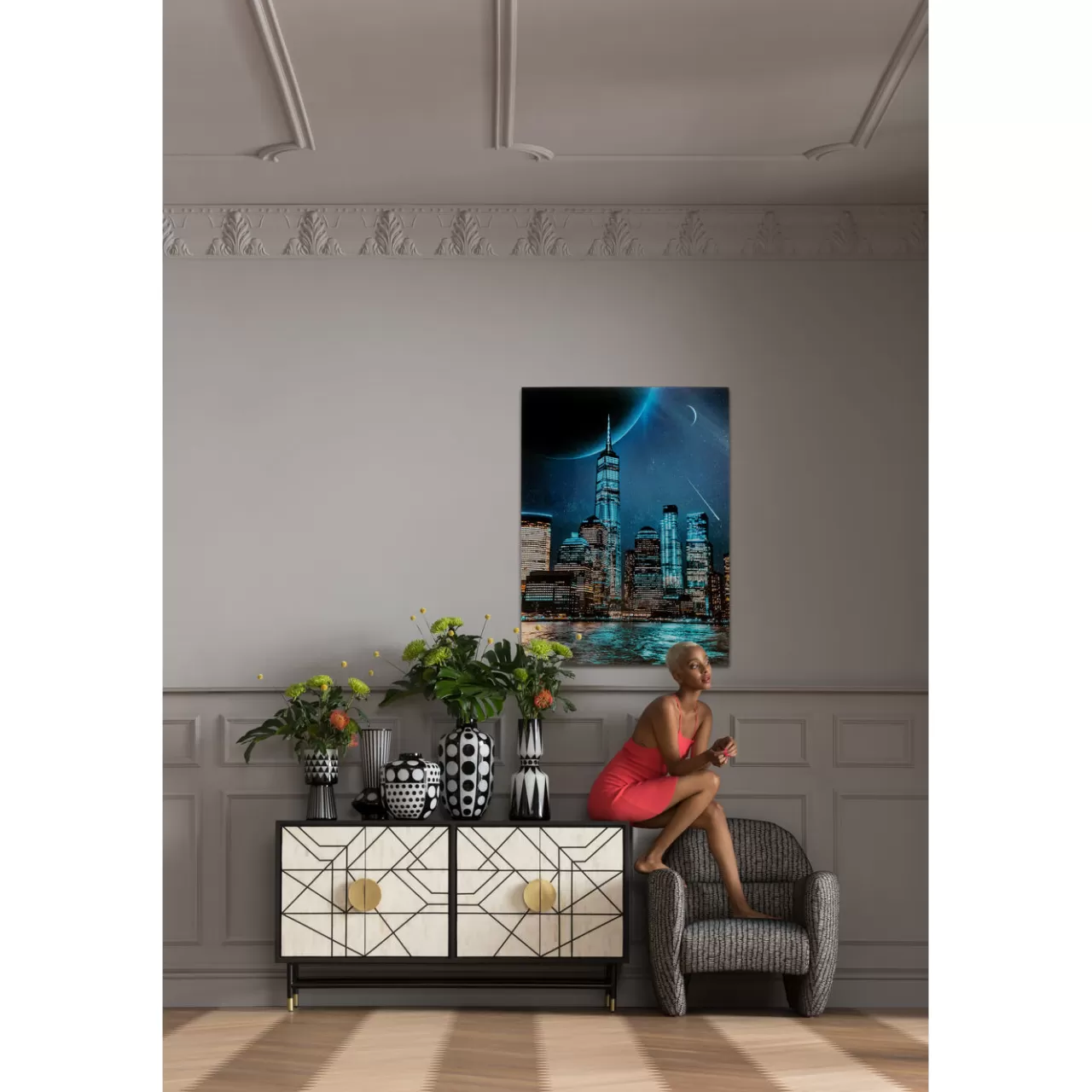 Tableau En Verre Night Skyline 90X120Cm*KARE Design Best