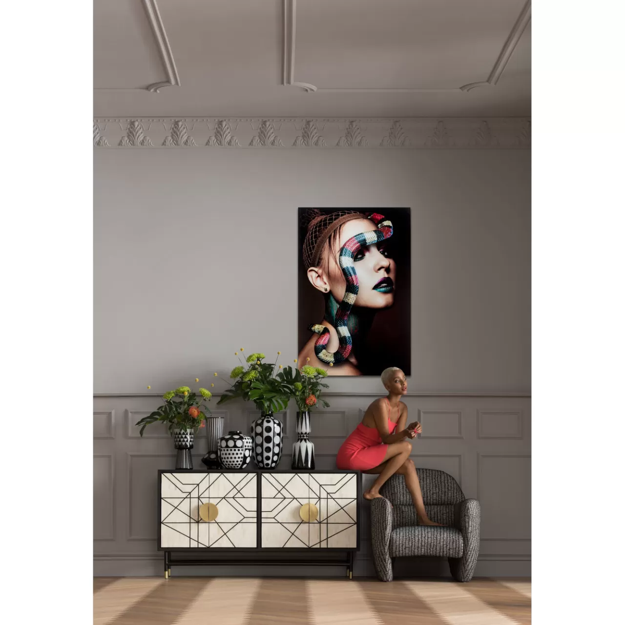 Tableau En Verre Snake Girl 80X120Cm*KARE Design Fashion