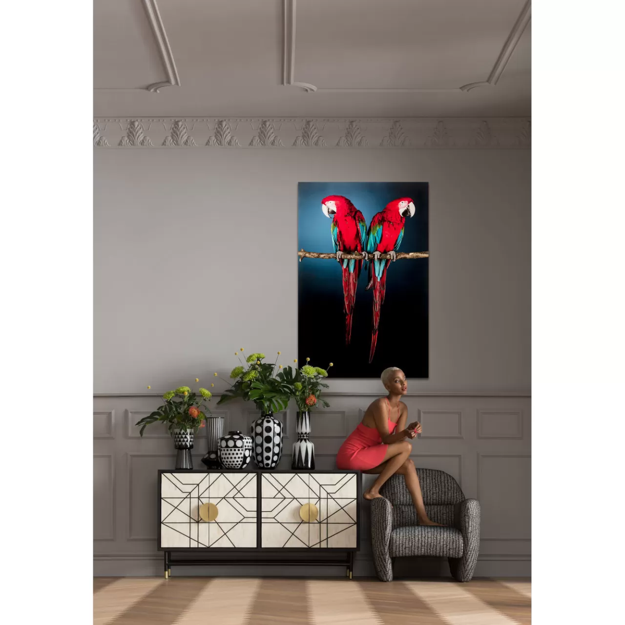 Tableau En Verre Twin Parrot 80X120Cm*KARE Design Best