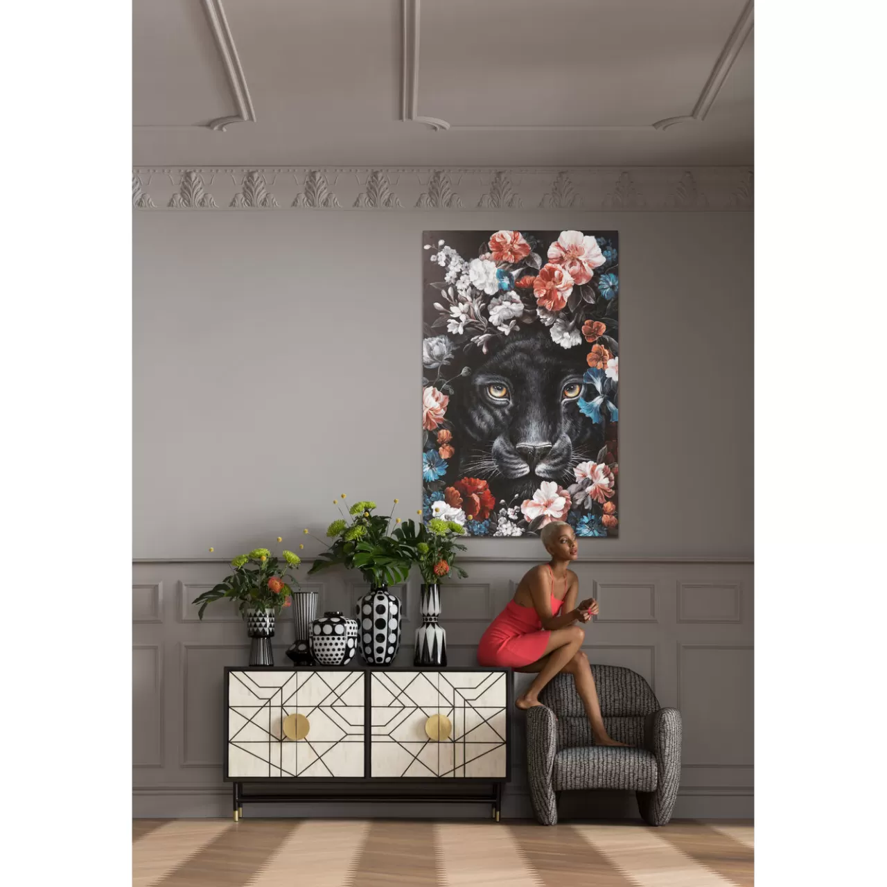 Tableau Sur Toile Night Leo In Flower 90X140Cm*KARE Design Clearance