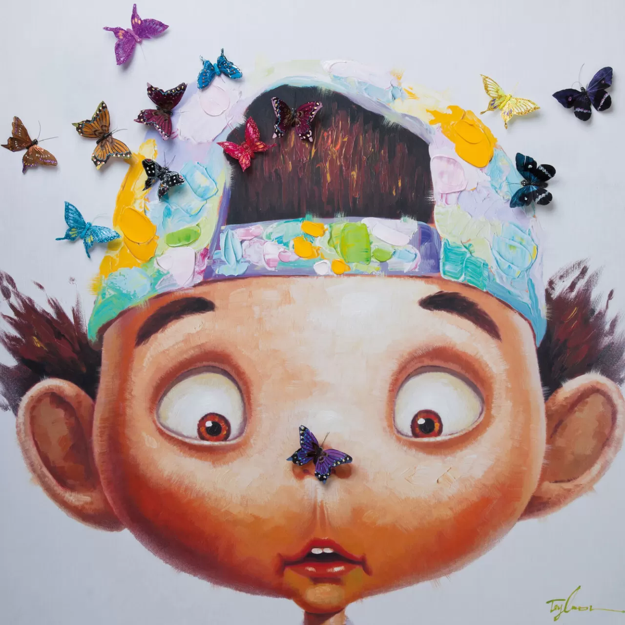 Tableau Touched Boy With Butterflies 100X100Cm*KARE Design Sale