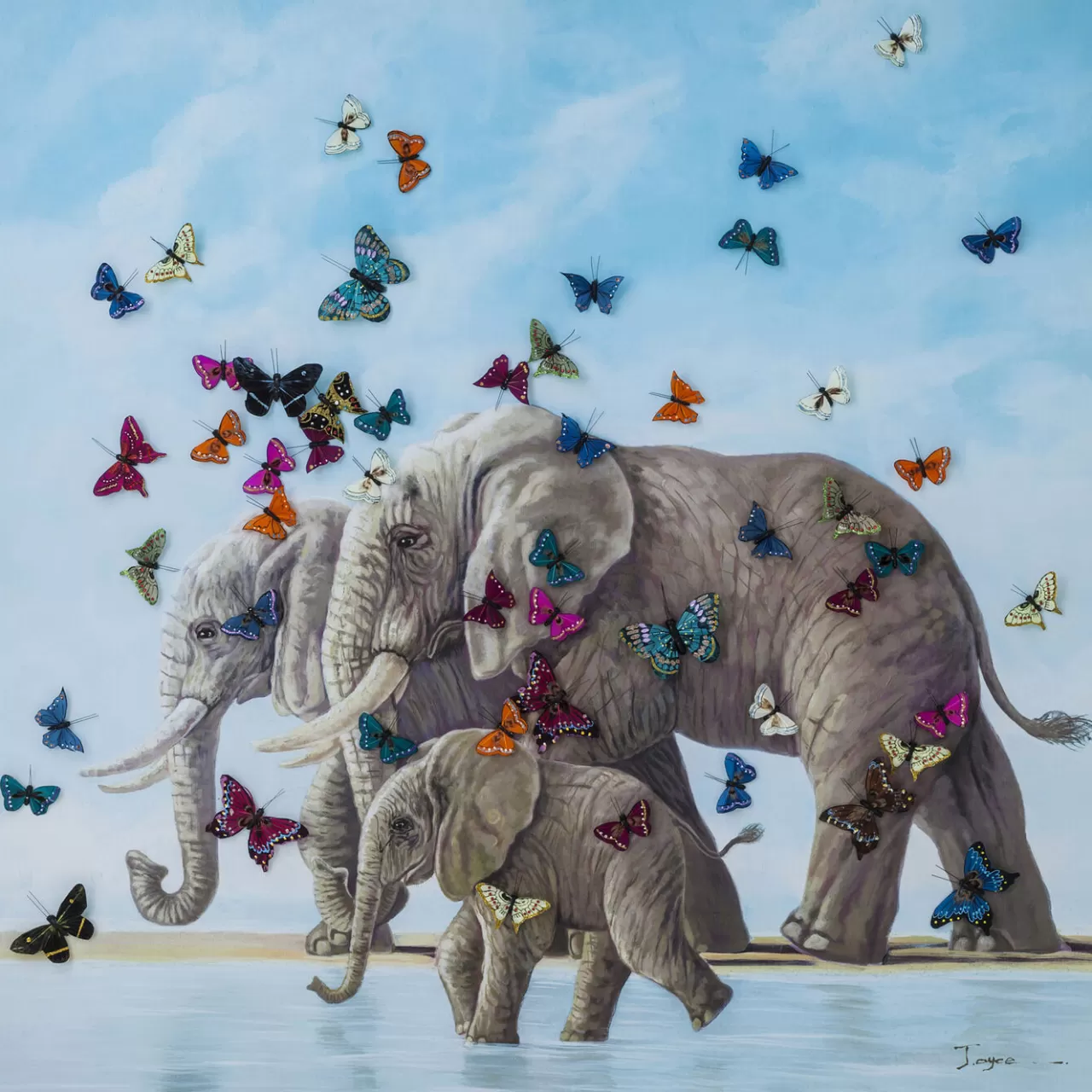 Tableau Touched Elefants With Butterflies 120X120*KARE Design Store